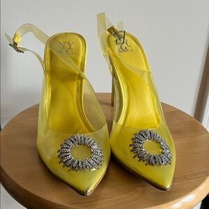 New York & Company Yellow Heels with Silver Accents